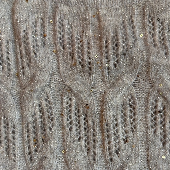 NWT Express Beige Cable Knit Sweater with gold thread and sequin - Picture 3 of 5